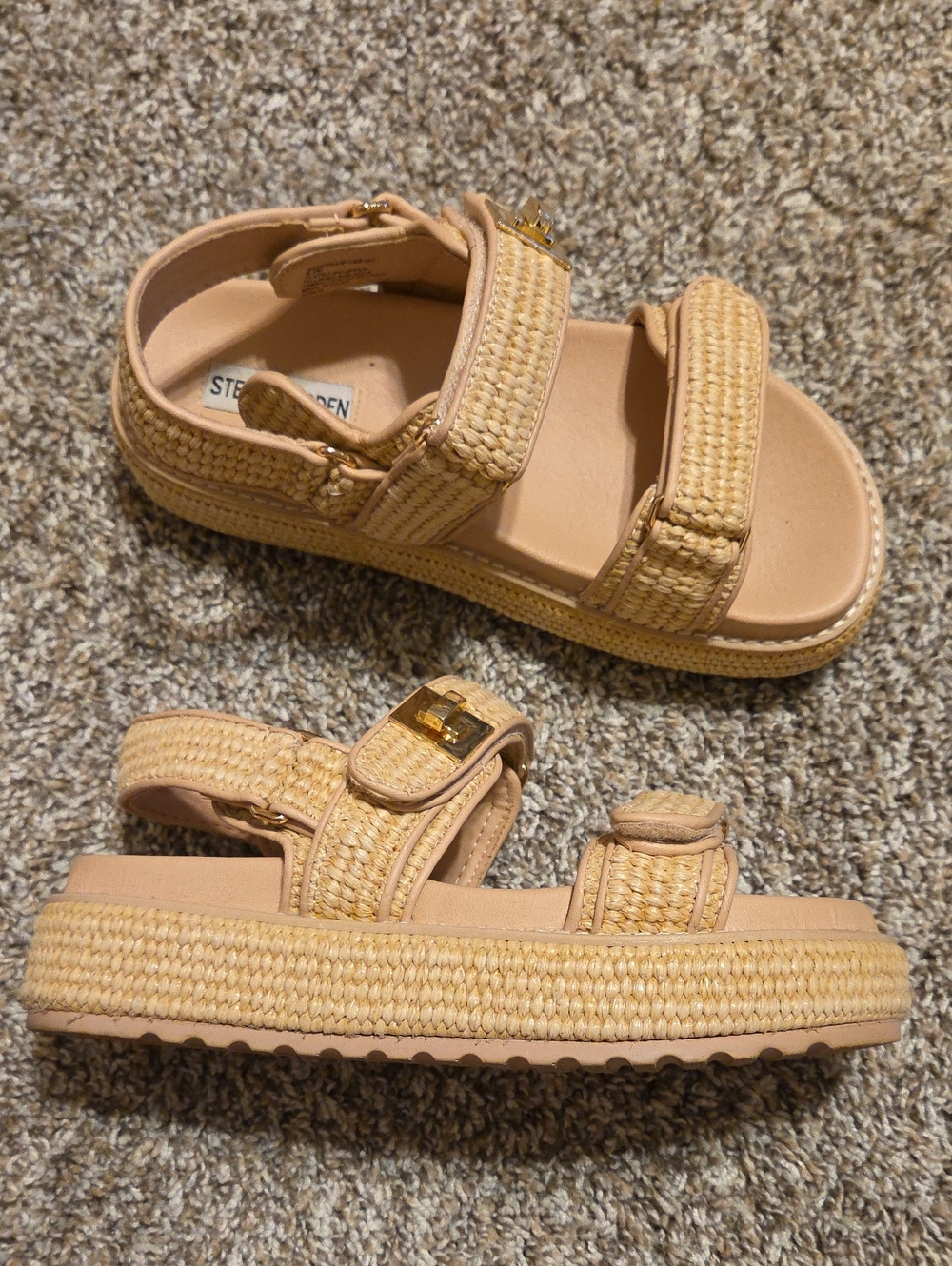 STEVE MADDEN Bigmona Natural Raffia Platform Sandals